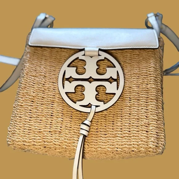 Tory Burch Woven Tan and Cream Crossbody Bag - Picture 4 of 5